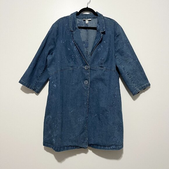 dressbarn Jackets & Blazers - Dressbarn Womens Embroidered Denim Long Jacket 18/20W Artsy Bohemian Indie Folk